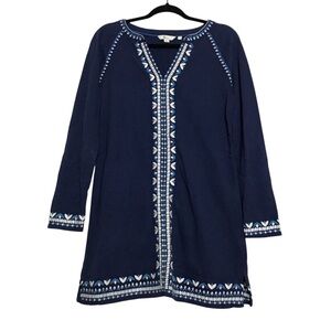 Boden Blue Floral Embroidered V-Neck Tunic Coverup Shift Dress Size S Coastal
